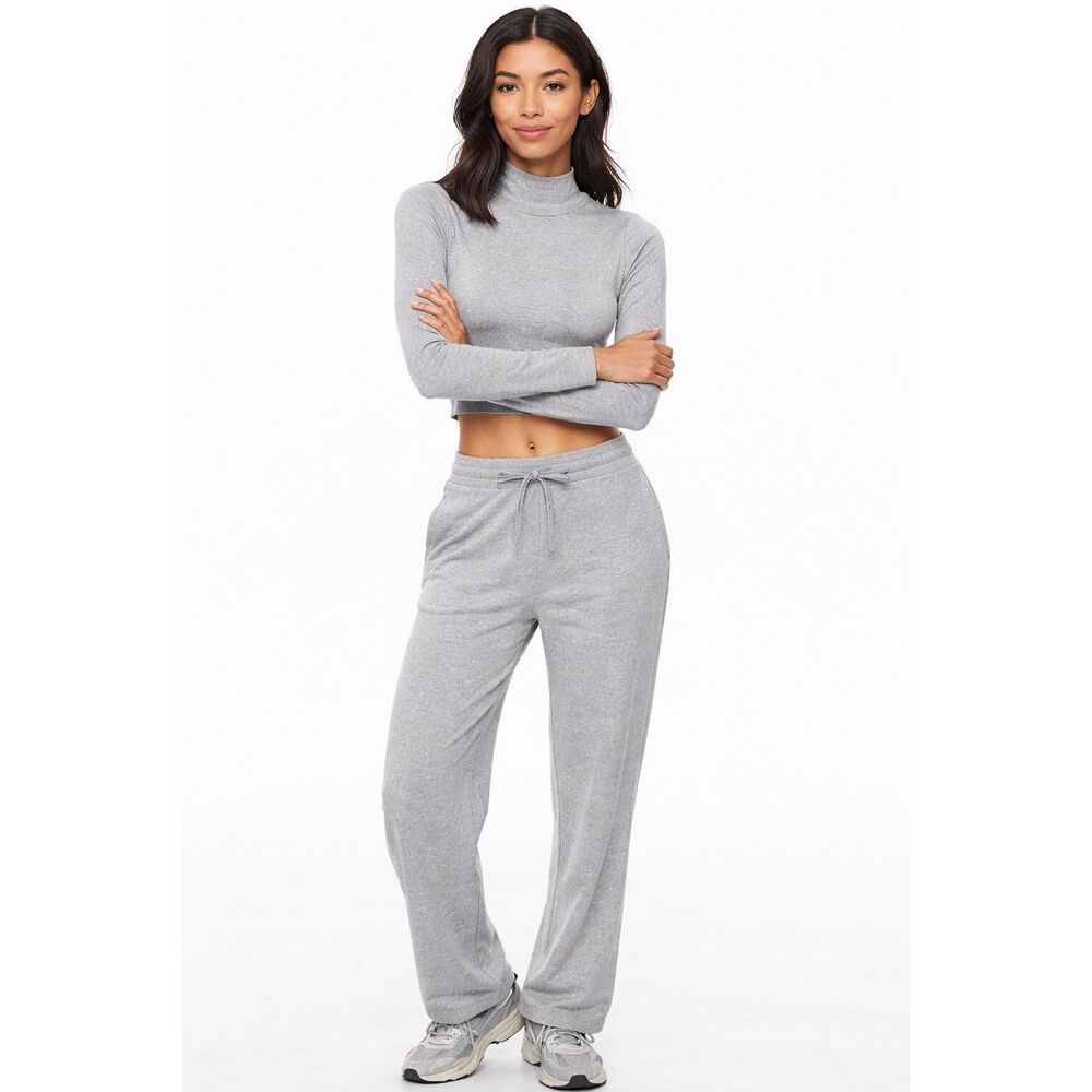 Aritzia Light Gray Lounge Set - Crop Turtleneck & Drawstring Pants